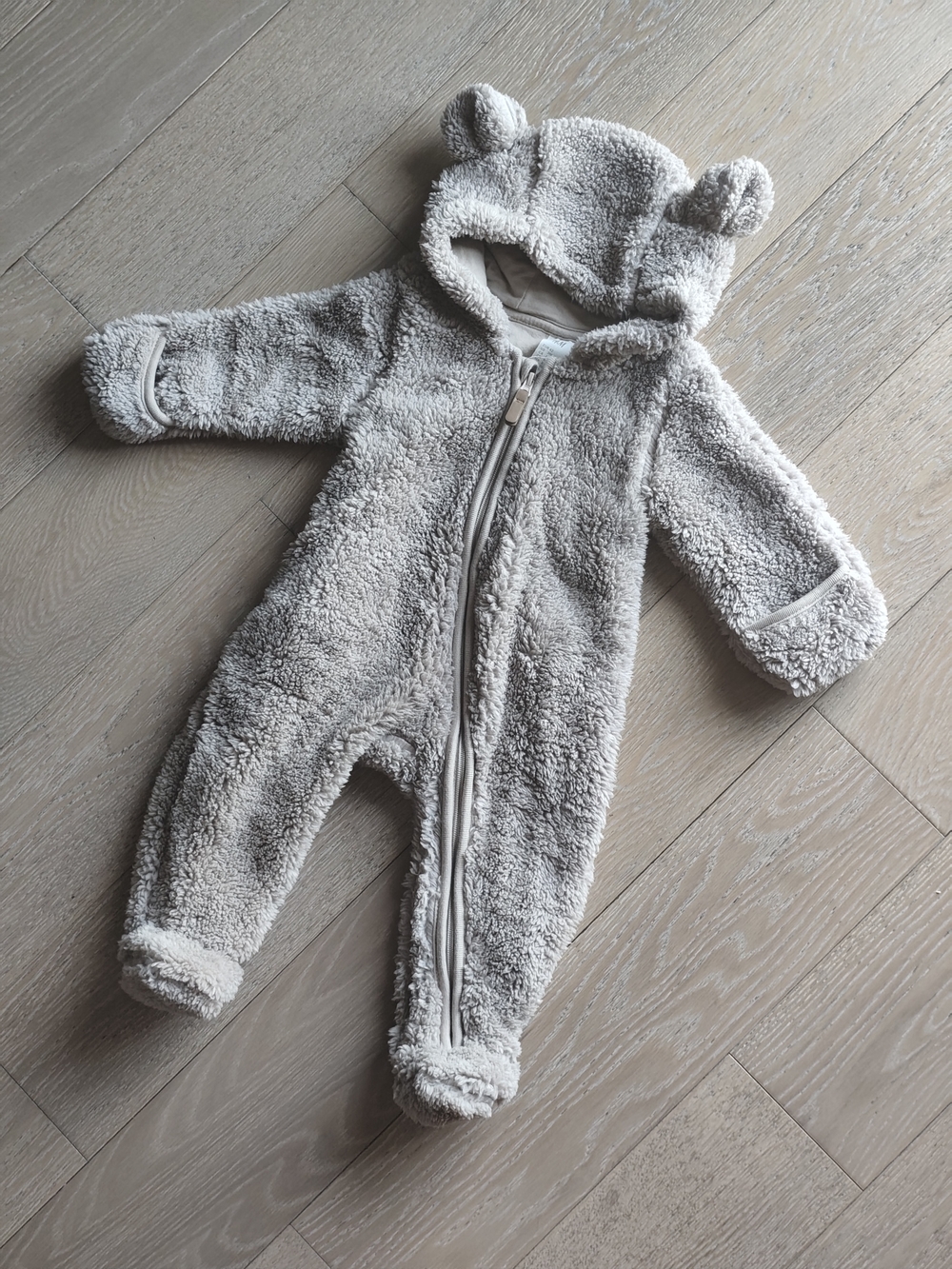 H&M Beige Teddy Fleece One-Piece with Hooded Ears